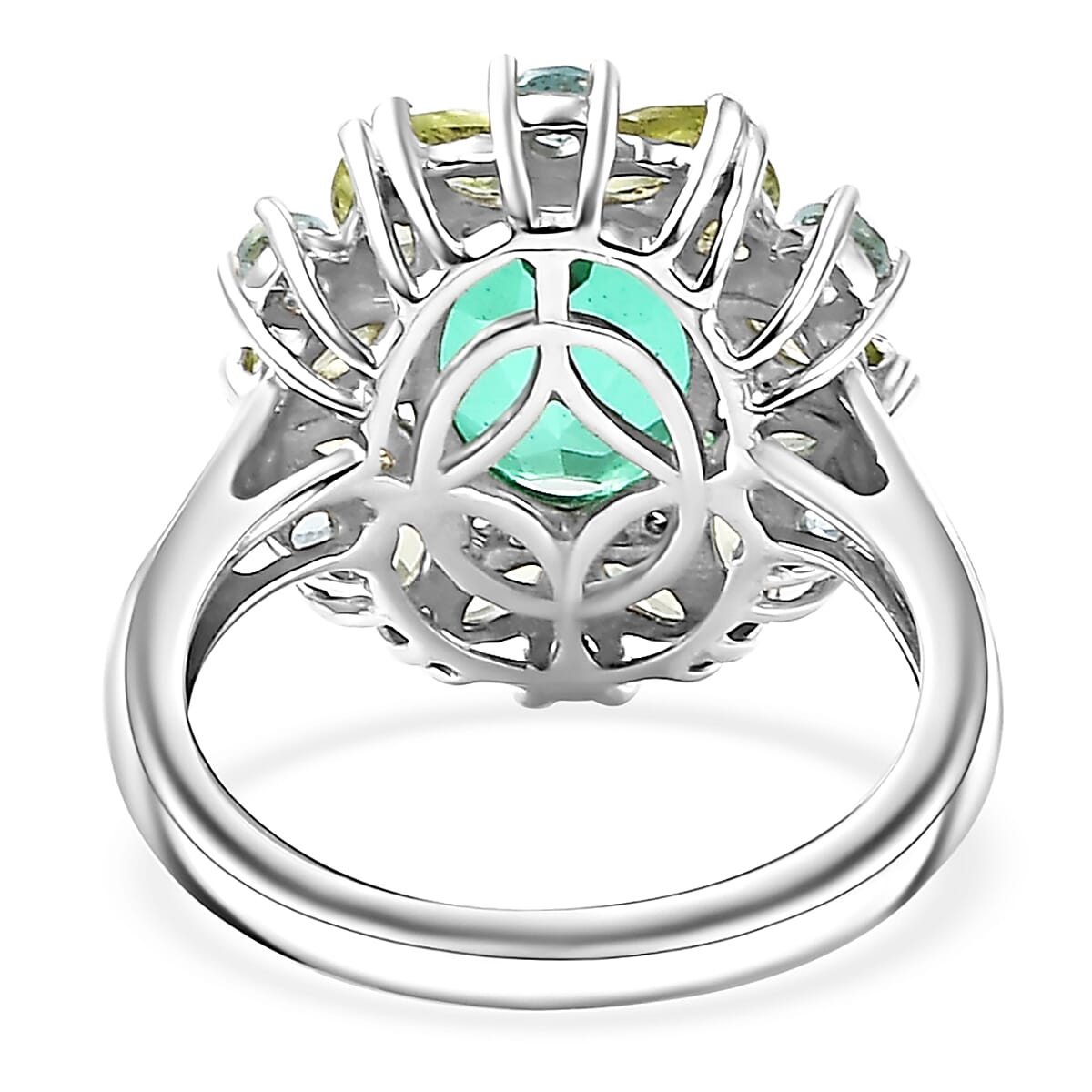 Peacock Quartz (Triplet) and Multi Gemstone 3.60 ctw Peacock Petal Ring in Rhodium Over Sterling Silver (Size 10.0)