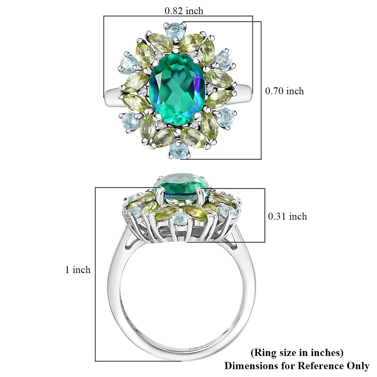 Peacock Quartz (Triplet) and Multi Gemstone 3.60 ctw Peacock Petal Ring in Rhodium Over Sterling Silver (Size 10.0)