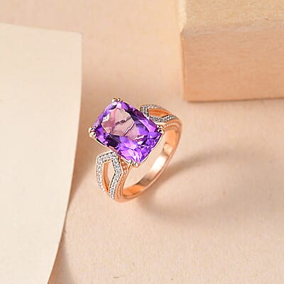 Moroccan Rose and White Zircon 7.00 ctw Art Deco Ring in 18K Vermeil Rose Gold Over Sterling Silver (Size 10.0)