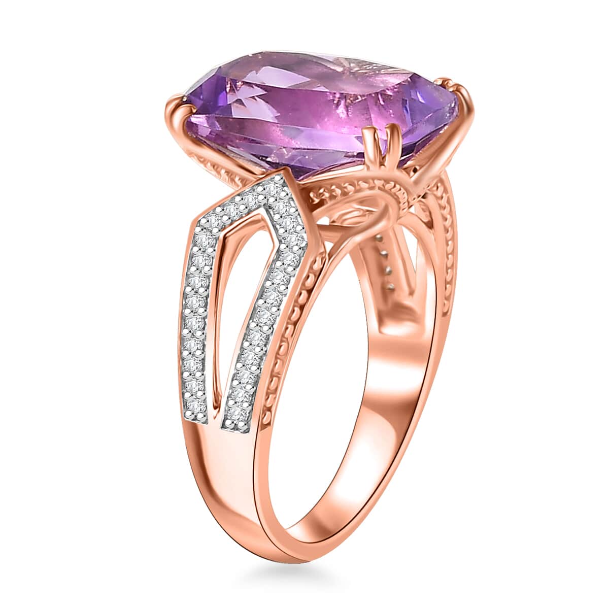 Moroccan Rose and White Zircon 7.00 ctw Art Deco Ring in 18K Vermeil Rose Gold Over Sterling Silver (Size 10.0) image number 3