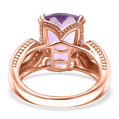 Moroccan Rose and White Zircon 7.00 ctw Art Deco Ring in 18K Vermeil Rose Gold Over Sterling Silver (Size 10.0)