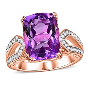 Moroccan Rose and White Zircon 7.00 ctw Art Deco Ring in 18K Vermeil Rose Gold Over Sterling Silver (Size 7.0)