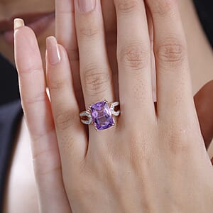 Moroccan Rose and White Zircon 7.00 ctw Art Deco Ring in 18K Vermeil Rose Gold Over Sterling Silver (Size 7.0)