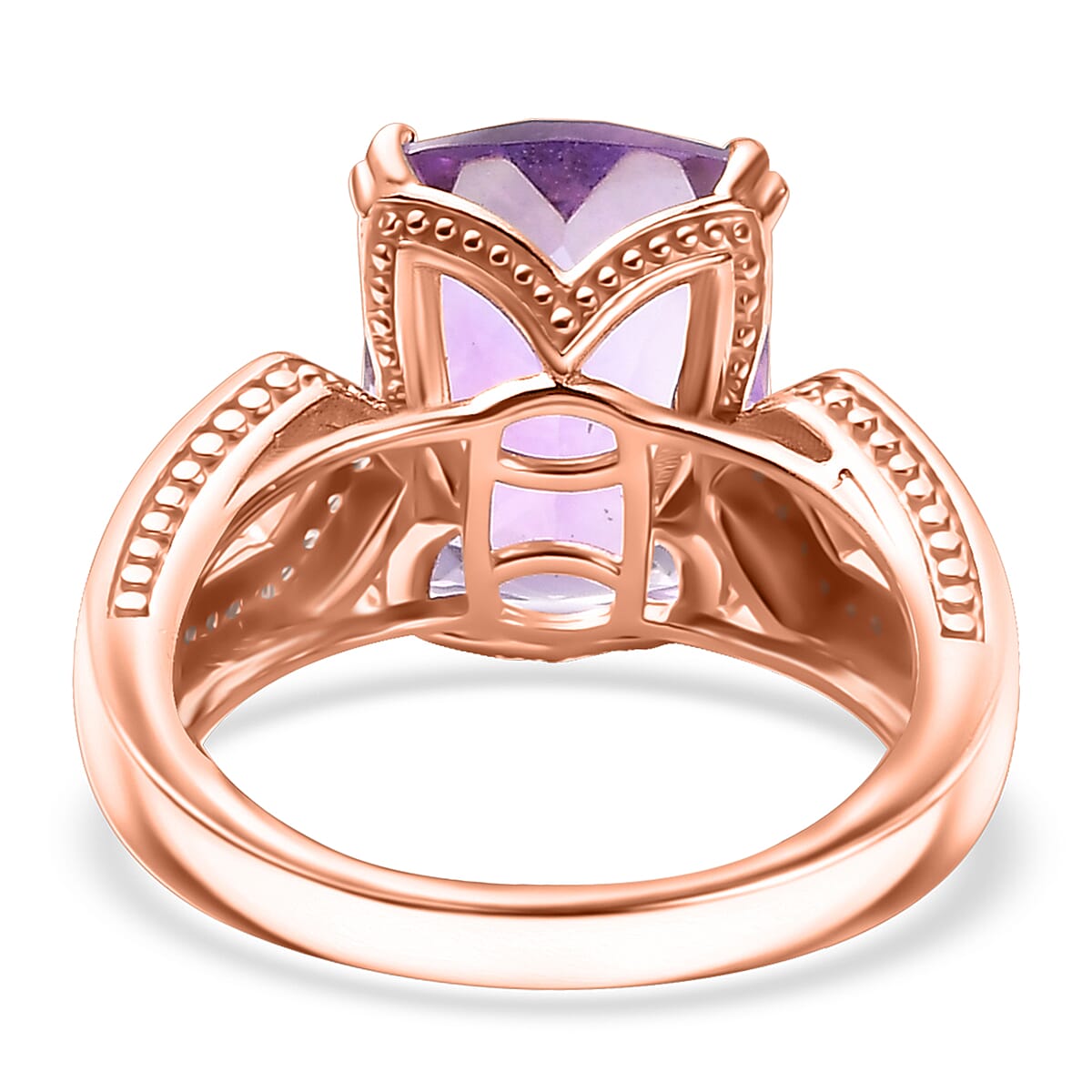 Rose De Morocco Amethyst and White Zircon 7.00 ctw Art Deco Ring in 18K Vermeil Rose Gold Over Sterling Silver (Size 8.0) image number 4