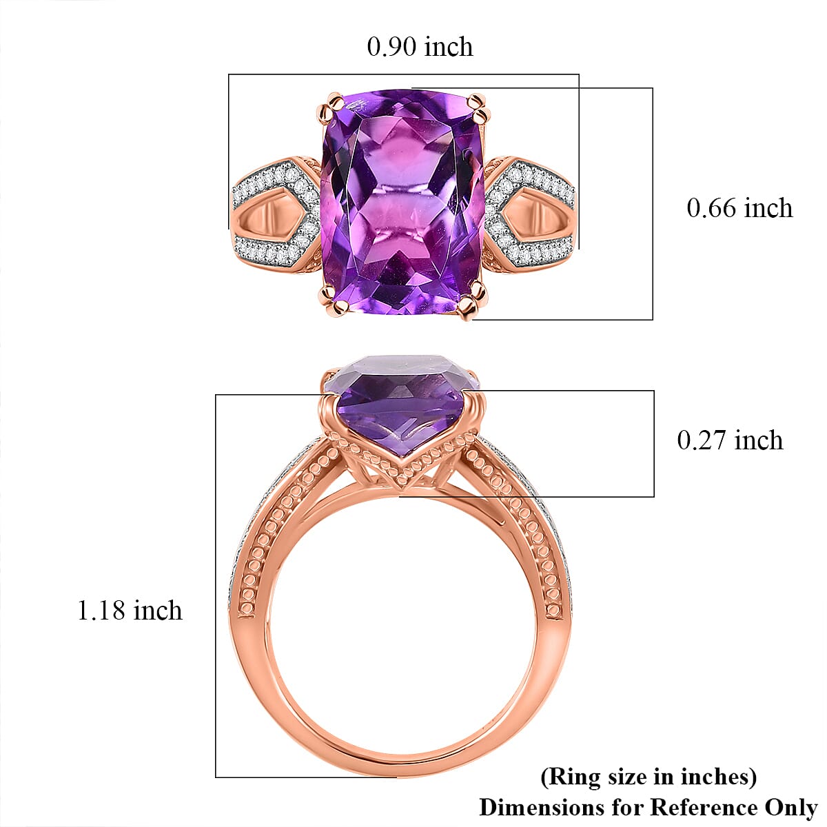 Rose De Morocco Amethyst and White Zircon 7.00 ctw Art Deco Ring in 18K Vermeil Rose Gold Over Sterling Silver (Size 8.0) image number 5