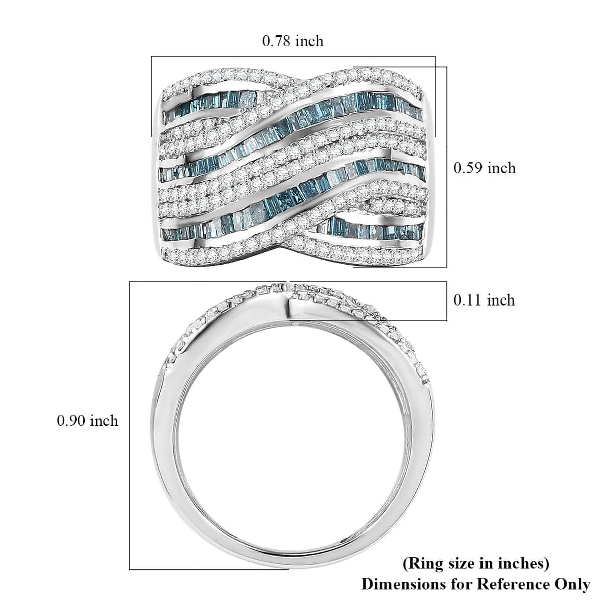 Blue Diamond (IR), Diamond Bridge Over Ring in Rhodium Over Sterling Silver (Size 10.0) 1.00 ctw image number 5