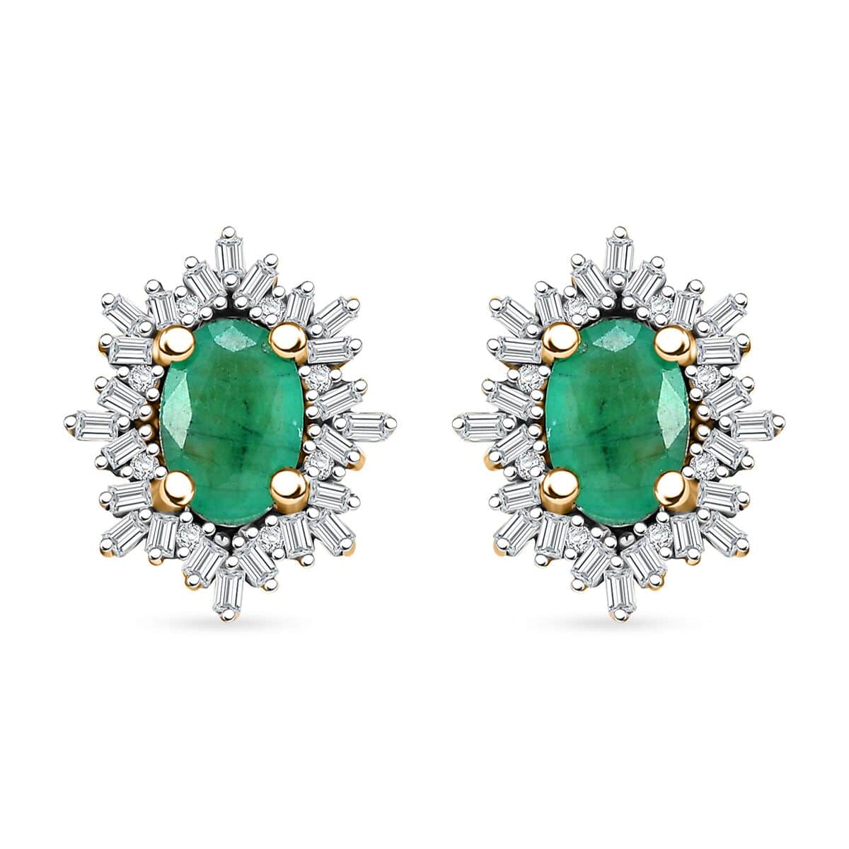 Kagem Zambian Emerald and Diamond 1.15 ctw Snowflake Earrings in 18K Vermeil Yellow Gold Over Sterling Silver image number 0