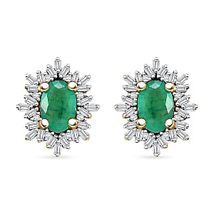 Kagem Zambian Emerald and Diamond 1.15 ctw Snowflake Earrings in 18K Vermeil Yellow Gold Over Sterling Silver