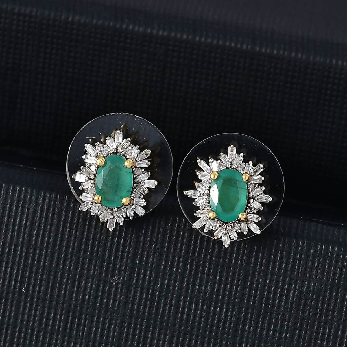 Kagem Zambian Emerald and Diamond 1.15 ctw Snowflake Earrings in 18K Vermeil Yellow Gold Over Sterling Silver image number 1