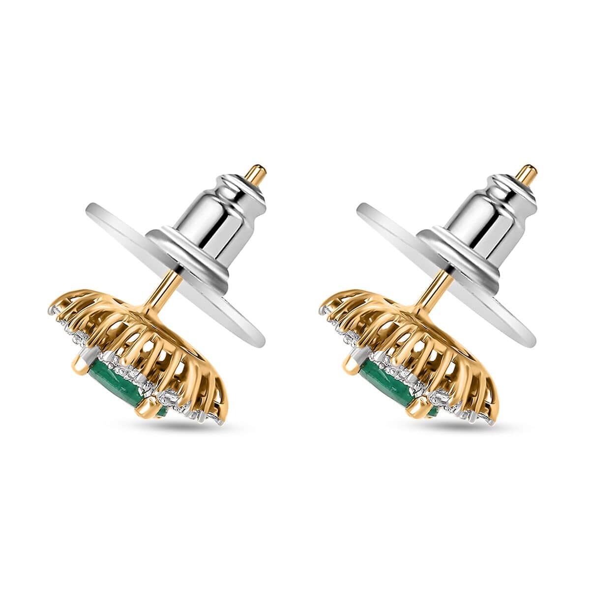 Kagem Zambian Emerald and Diamond 1.15 ctw Snowflake Earrings in 18K Vermeil Yellow Gold Over Sterling Silver image number 3