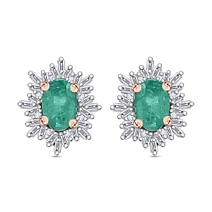 Luxoro Premium Kagem Zambian Emerald and G-H I1 Diamond 1.15 ctw Stud Earrings in 14K Rose Gold (Del. in 10-12 Days)