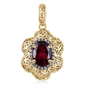 Mirage Collection Luxoro AAA Radiant Ember Garnet and Natural Champagne Diamond 1.50 ctw Vintage Floral Filigree Pendant in 10K Yellow Gold