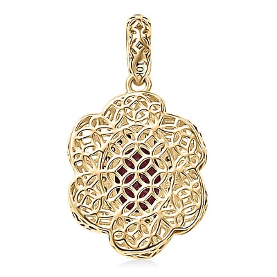 Mirage Collection Luxoro AAA Radiant Ember Garnet and Natural Champagne Diamond 1.50 ctw Vintage Floral Filigree Pendant without Chain in 10K Yellow Gold