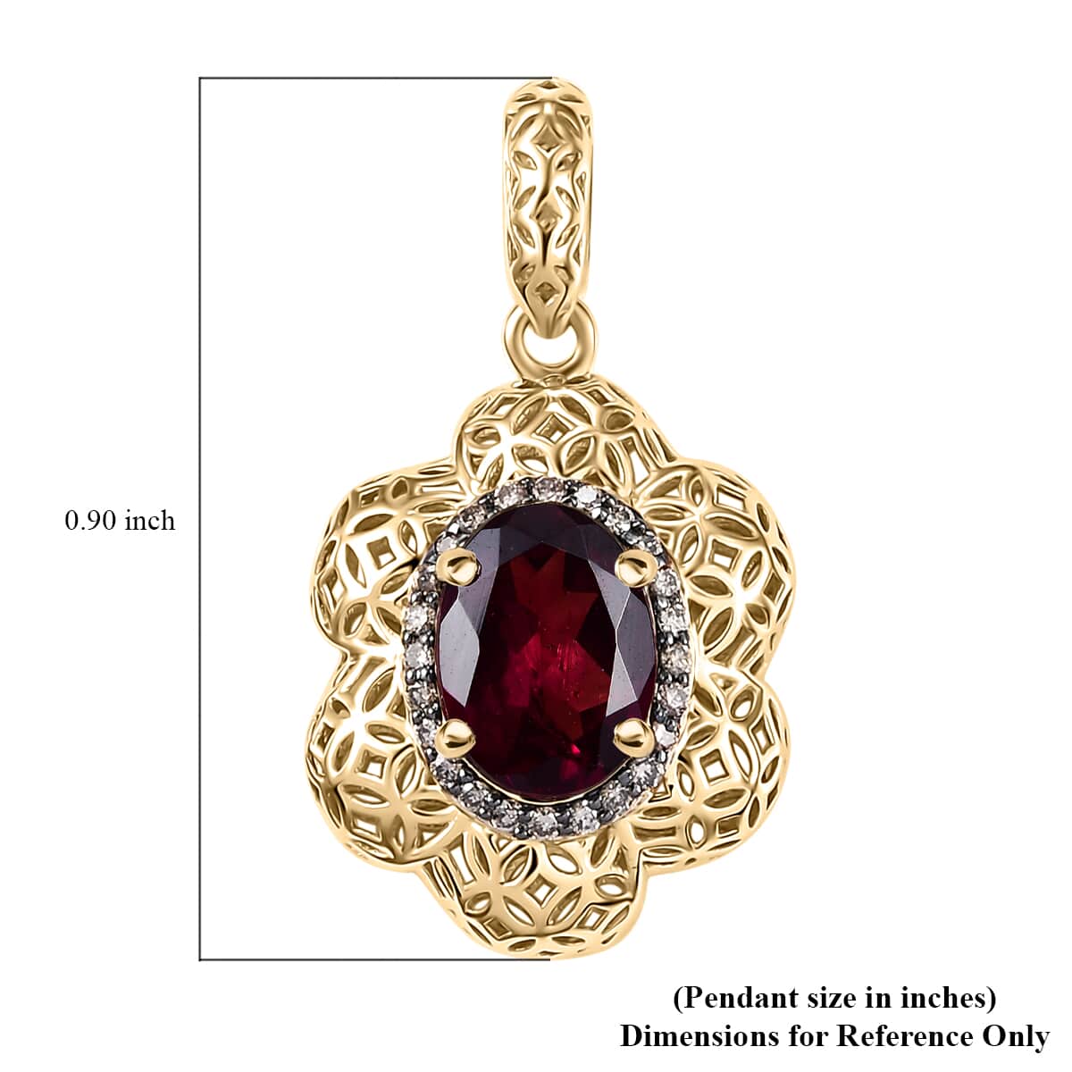 Mirage Collection Luxoro AAA Radiant Ember Garnet and Natural Champagne Diamond 1.50 ctw Vintage Floral Filigree Pendant in 10K Yellow Gold image number 5