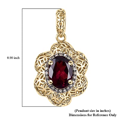 Mirage Collection Luxoro AAA Radiant Ember Garnet and Natural Champagne Diamond 1.50 ctw Vintage Floral Filigree Pendant without Chain in 10K Yellow Gold