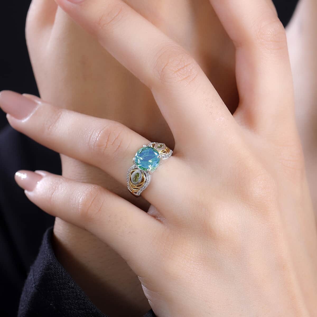 Premium Peacock Quartz, Multi Gemstone Ring in 18K Vermeil YG and Rhodium Over Sterling Silver (Size 10.0) 2.50 ctw image number 2