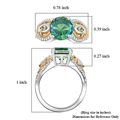 D'Joy Peacock Quartz (Triplet) and Multi Gemstone 2.50 ctw Peacock Feather Ring in 18K Vermeil YG and Rhodium Over Sterling Silver (Size 10.0)