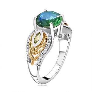 Peacock Quartz (Triplet) and Multi Gemstone 2.50 ctw Peacock Feather Ring in 18K Vermeil YG and Rhodium Over Sterling Silver (Size 6.0)