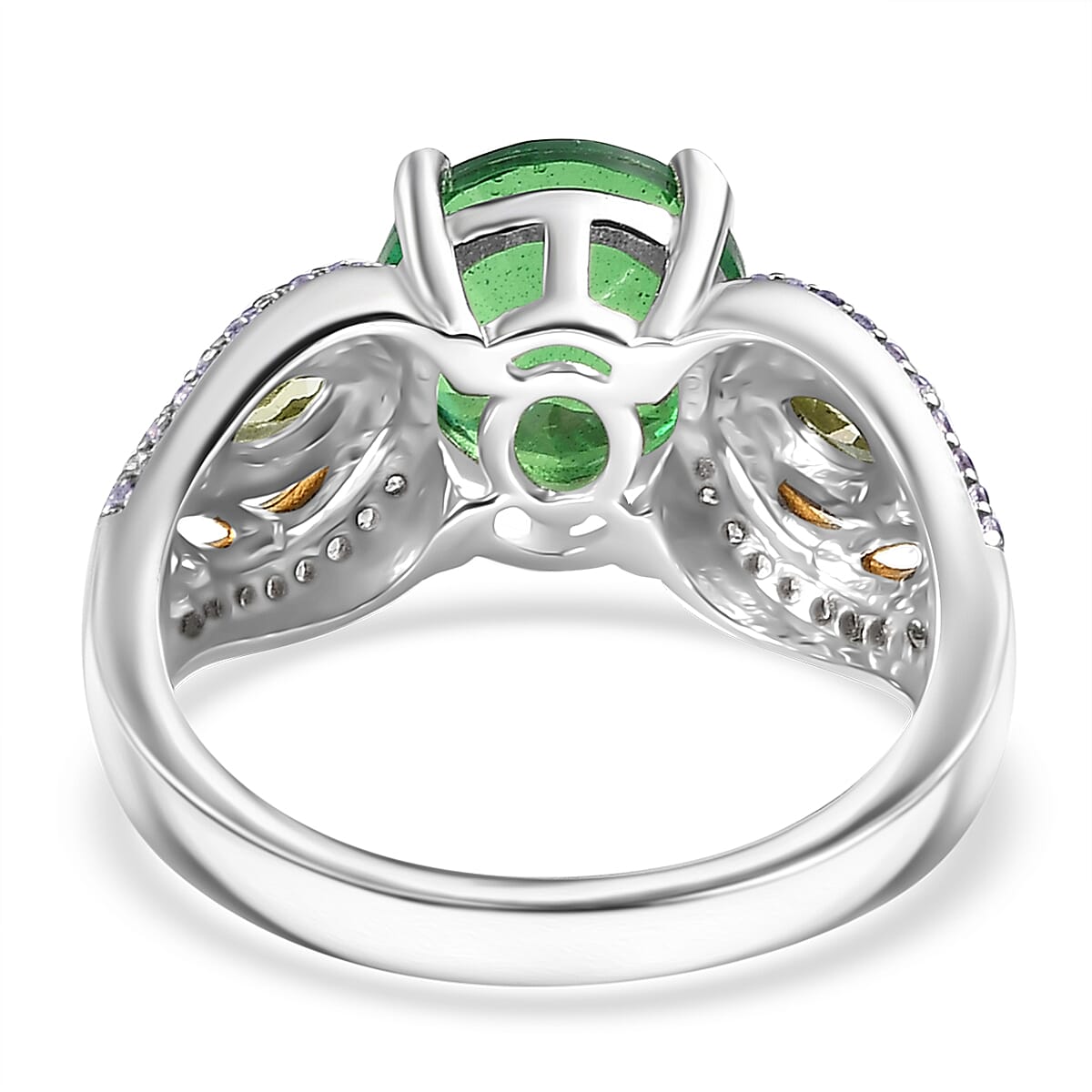 Peacock Quartz (Triplet) and Multi Gemstone 2.50 ctw Peacock Feather Ring in 18K Vermeil YG and Rhodium Over Sterling Silver (Size 6.0) image number 4