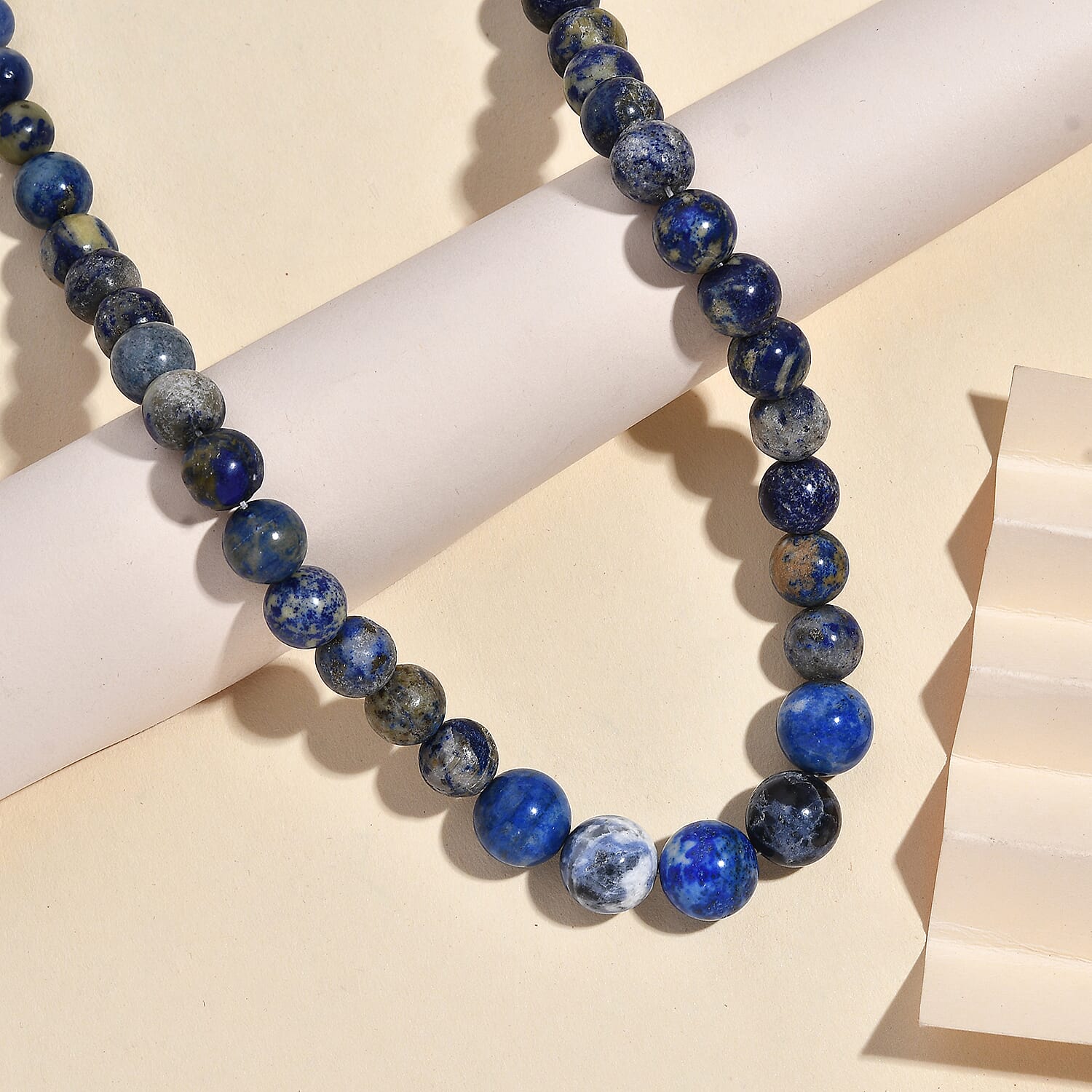 Karis Sodalite Beaded 380.00 ctw Necklace 20 Inches in Platinum Bond