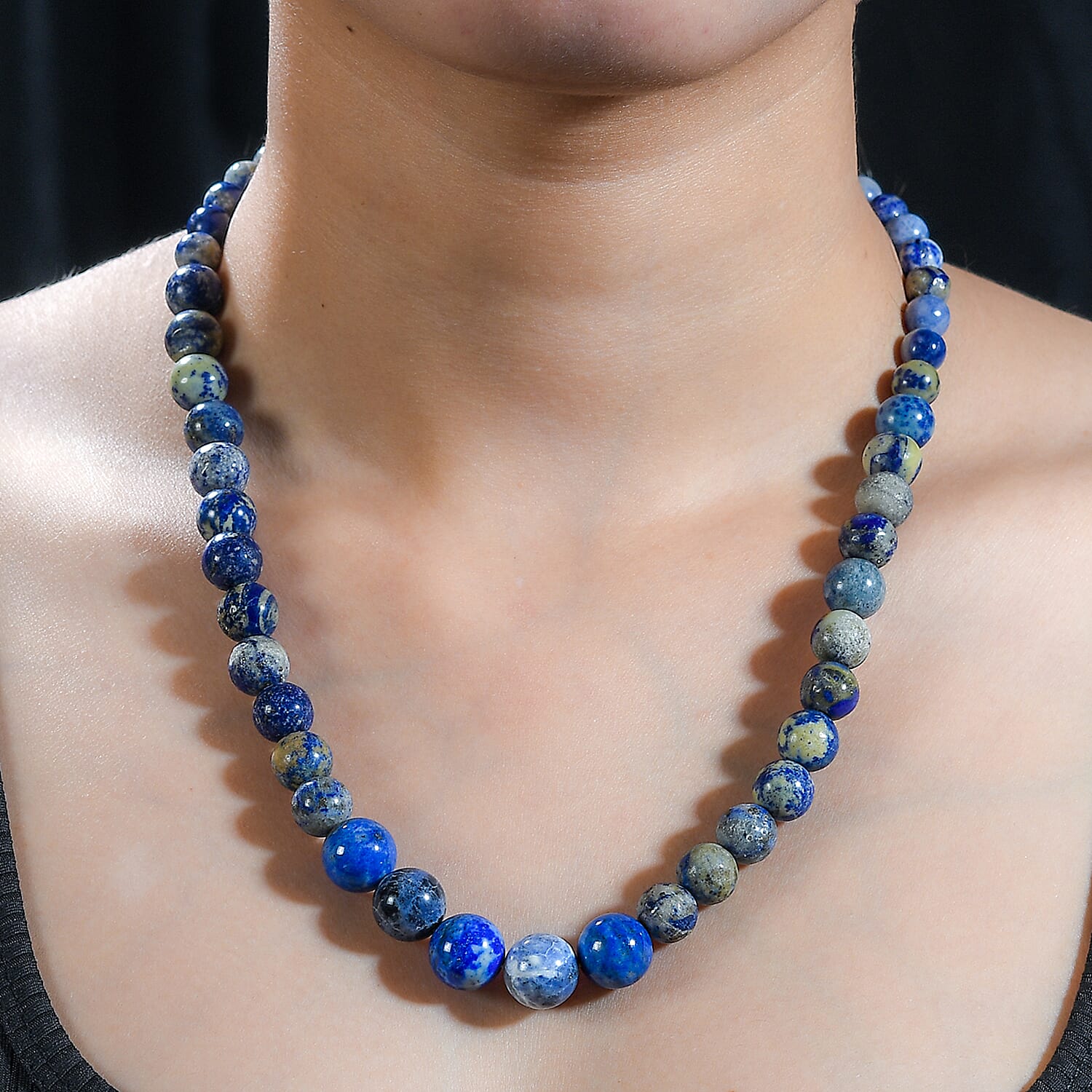 Karis Sodalite Beaded 380.00 ctw Necklace 20 Inches in Platinum Bond