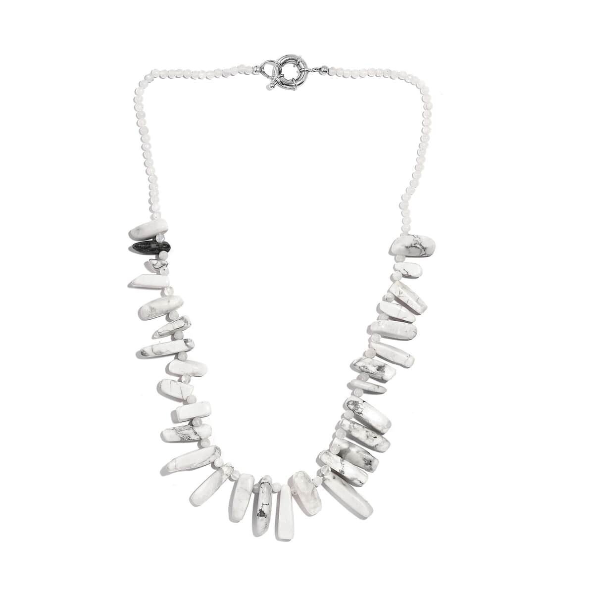 Rainbow Moonstone and White Howlite 256.00 ctw Necklace (20 Inches) in Platinum Bond image number 3