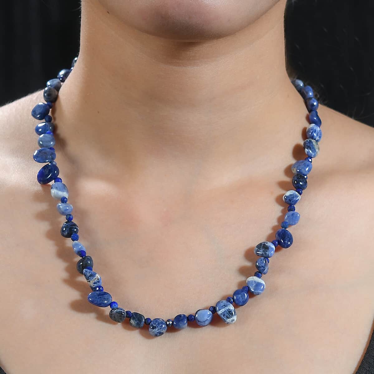 Sodalite and Lapis Lazuli 152.00 ctw Necklace 20 Inches in Platinum Bond  image number 2