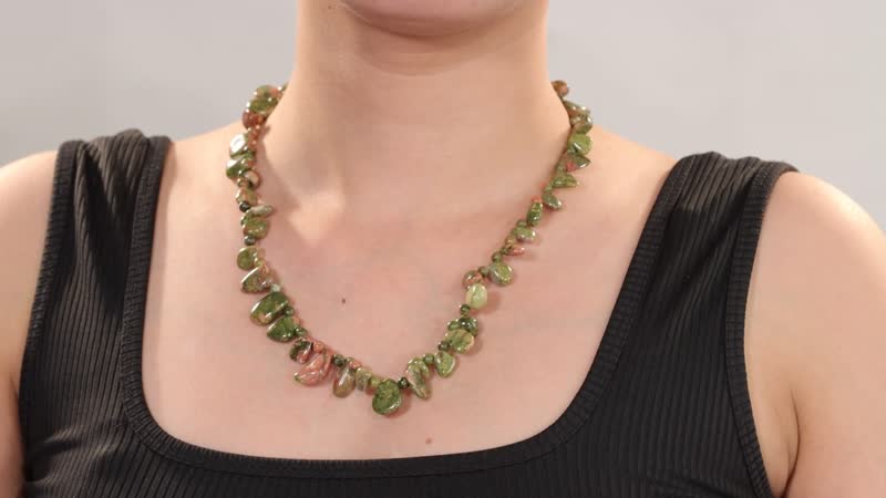Unakite 251.00 ctw Necklace 20 Inches in Stainless Steel
