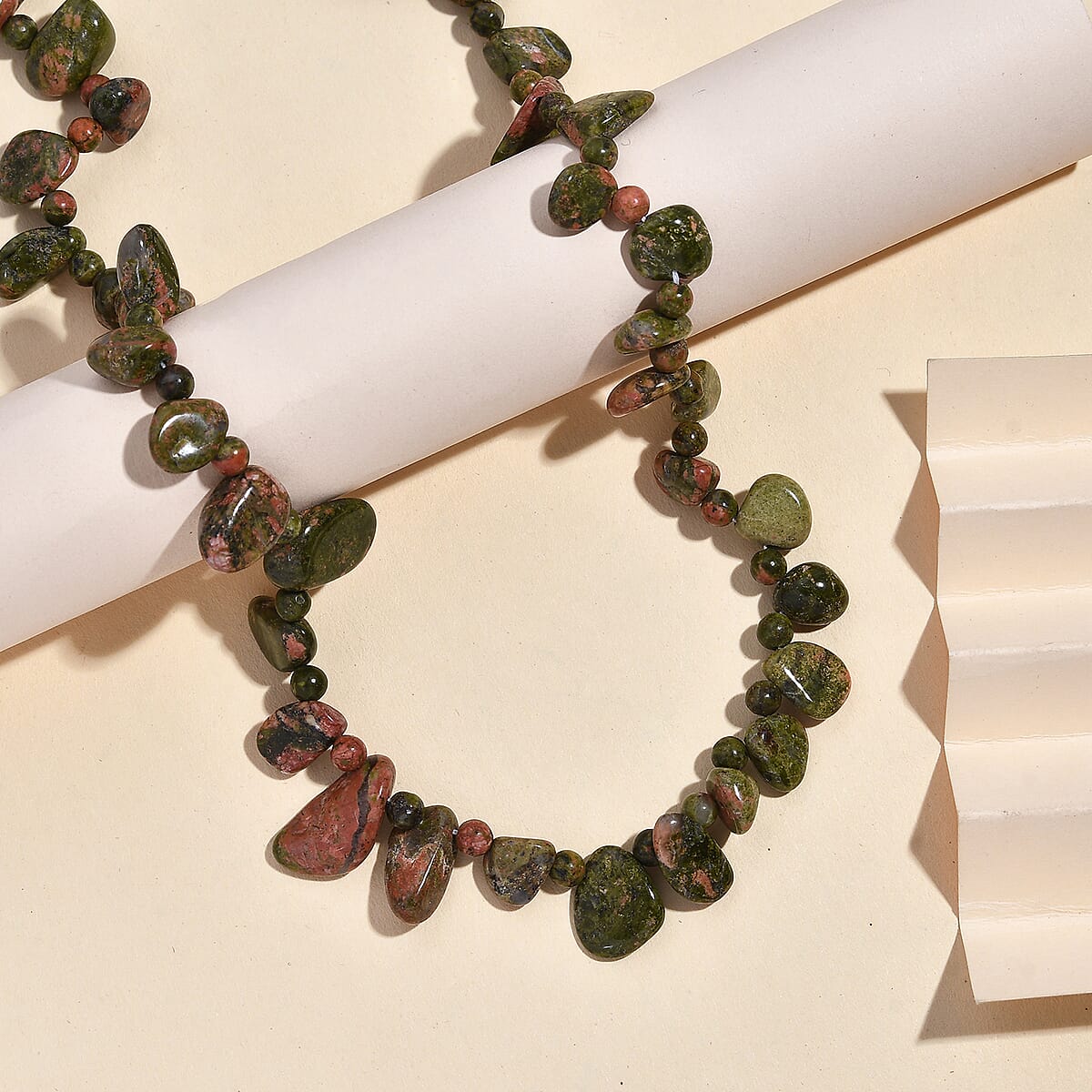 Unakite 251.00 ctw Necklace 20 Inches in Stainless Steel image number 1