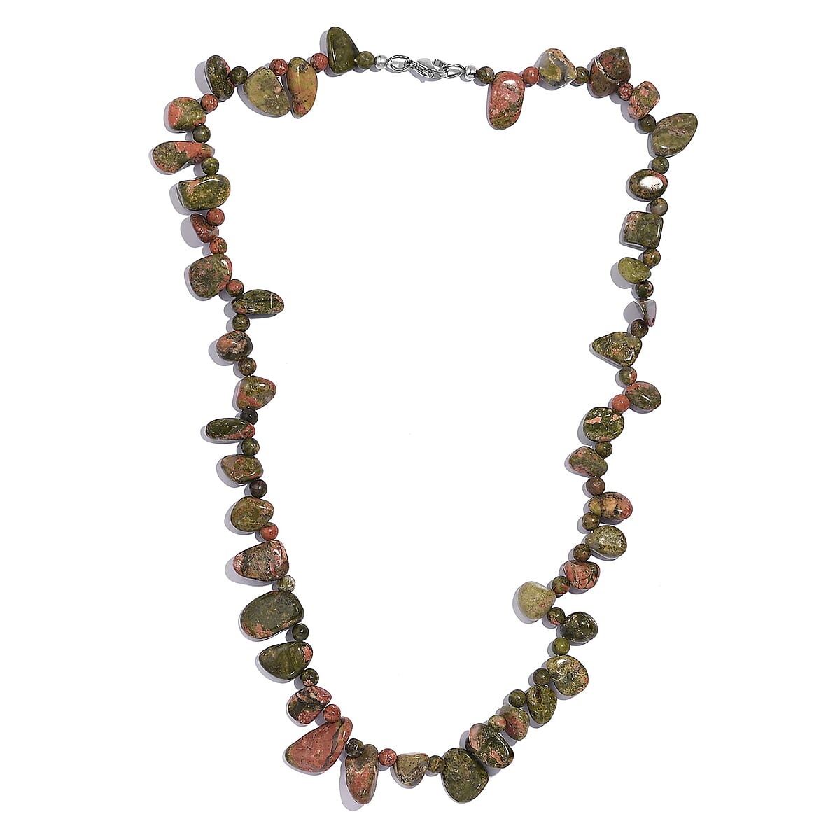 Unakite 251.00 ctw Necklace 20 Inches in Stainless Steel image number 3