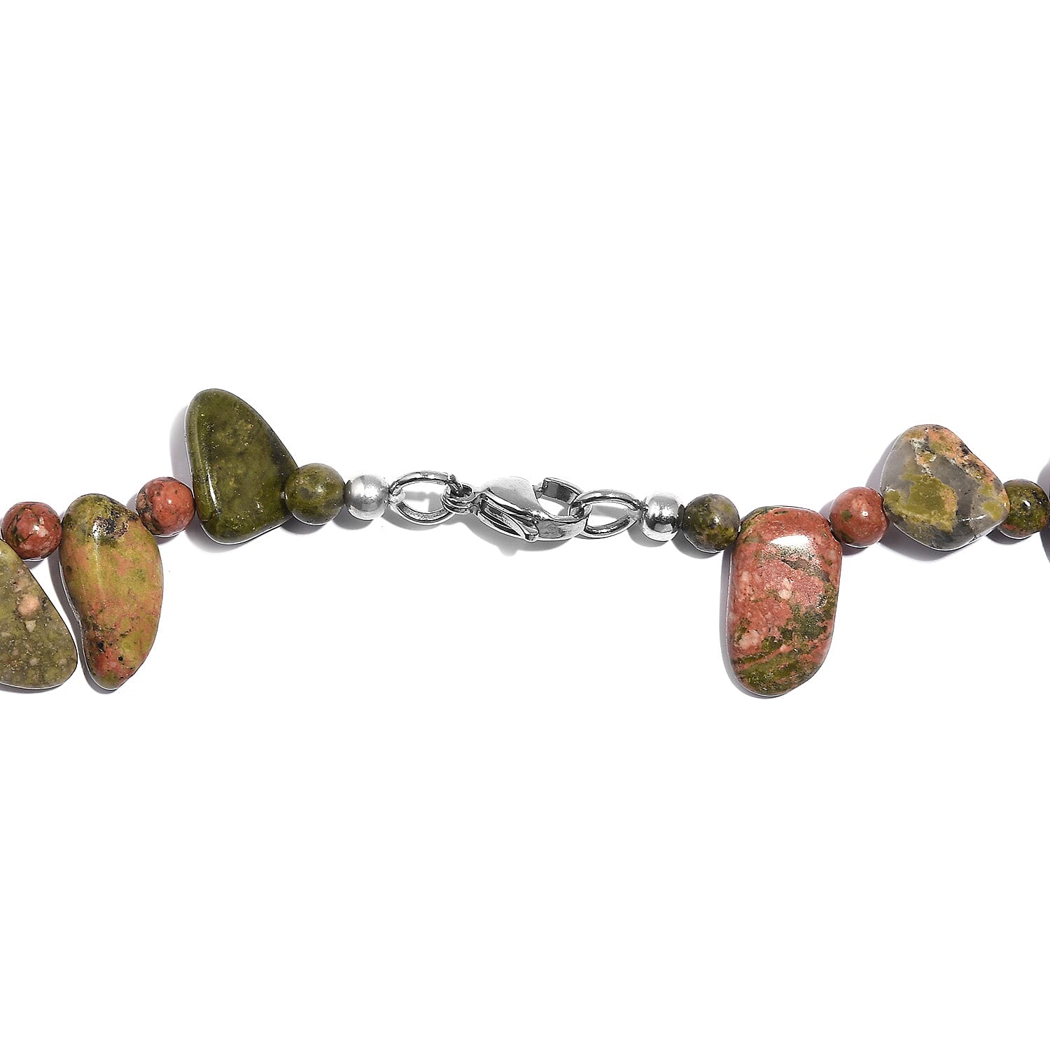 Unakite 251.00 ctw Necklace 20 Inches in Stainless Steel