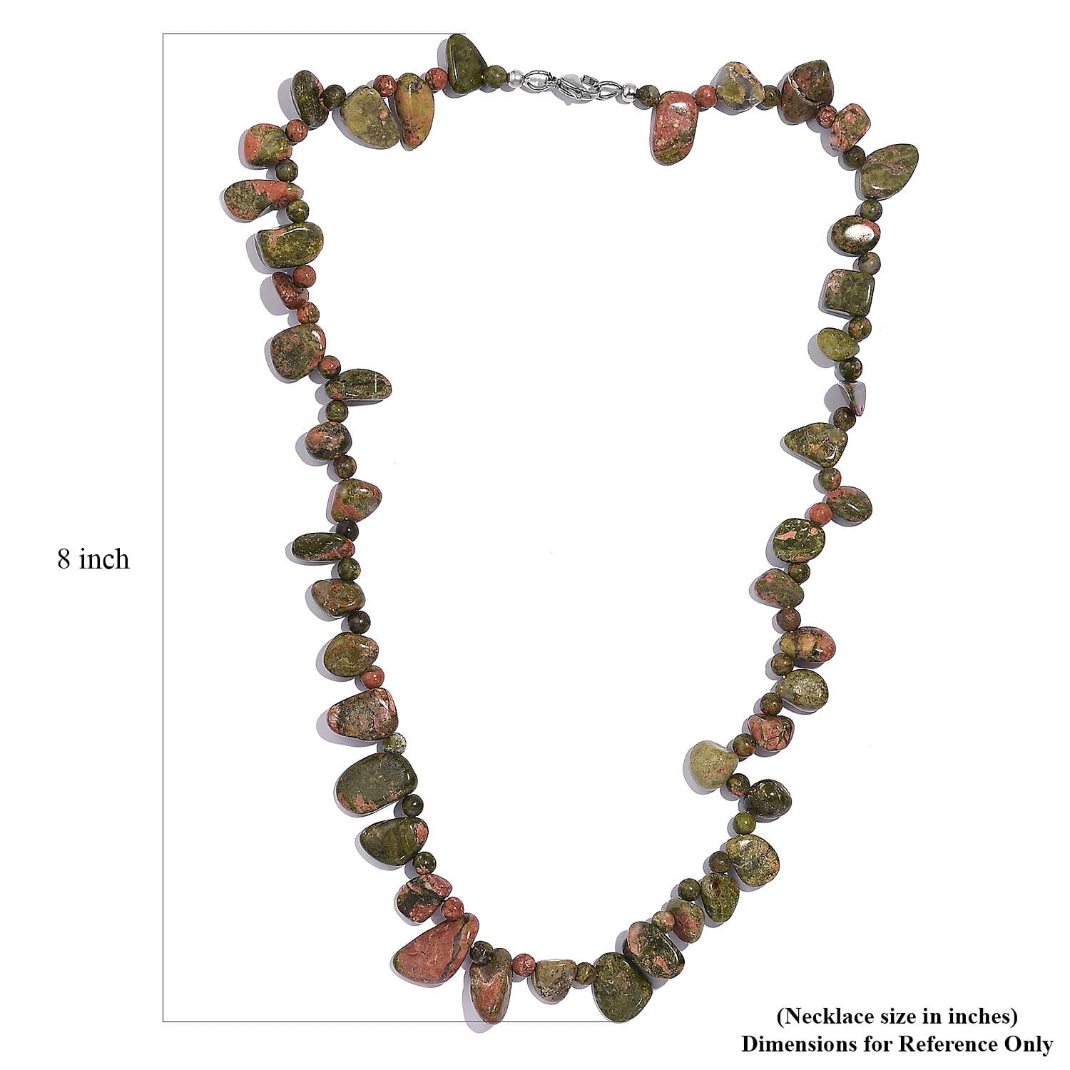 Unakite 251.00 ctw Necklace 20 Inches in Stainless Steel