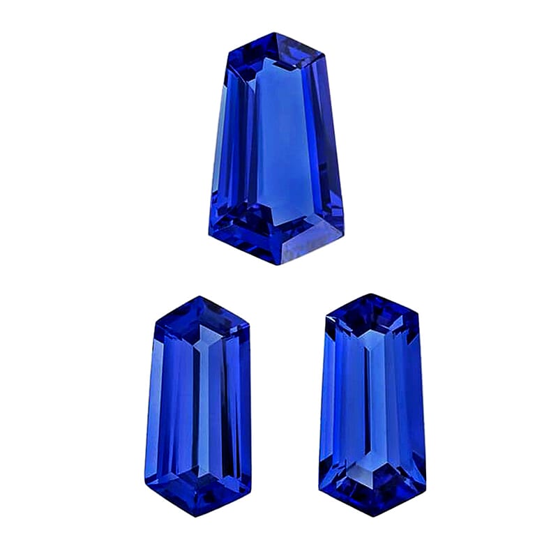 Certified and Appraised AAAA Tanzanite Set of 3 (Fancy Free Size) 18.77 ctw