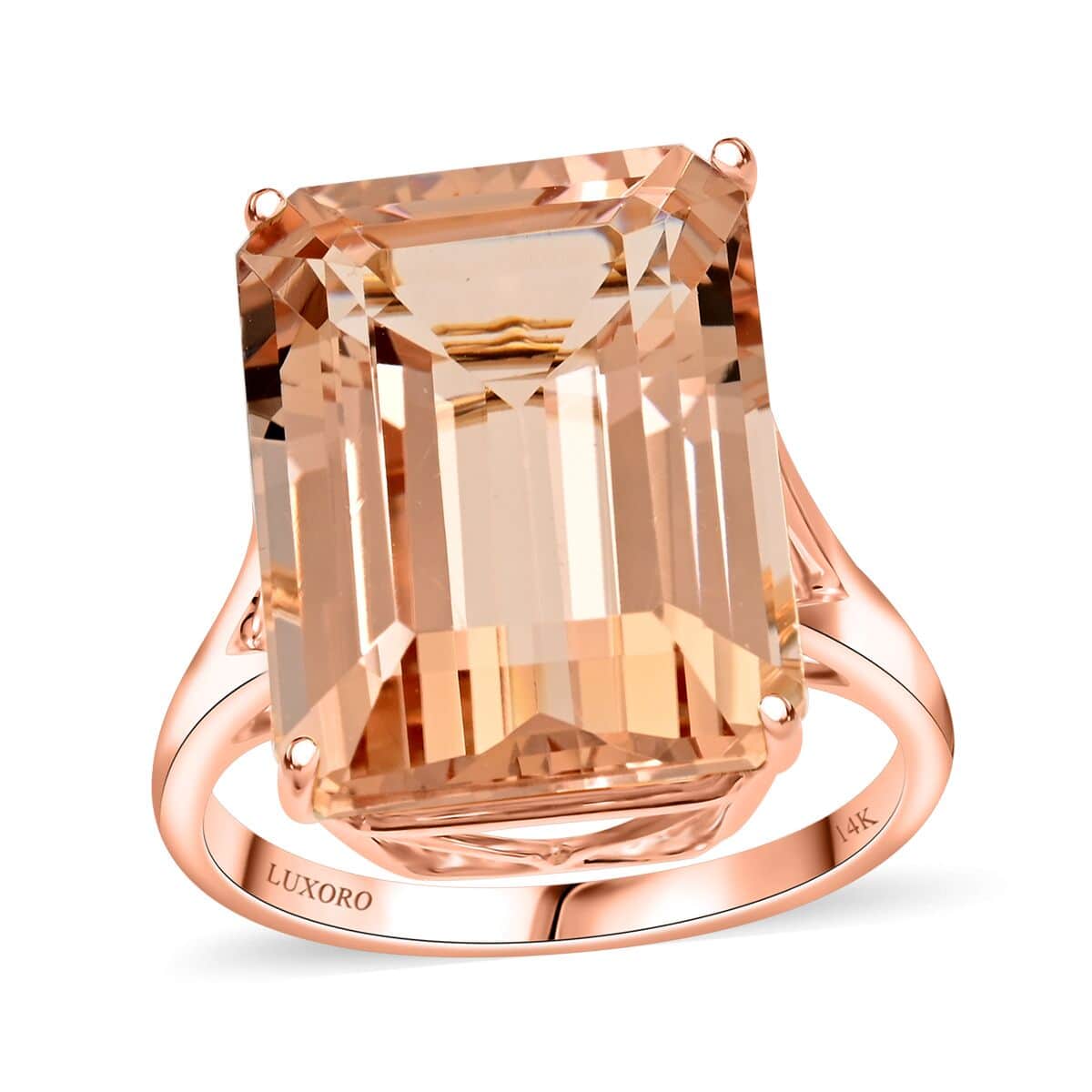 Certified & Appraised Luxoro AAA Marropino Morganite 10.50 ctw Solitaire Ring in 14K Rose Gold (Size 10.0) image number 0