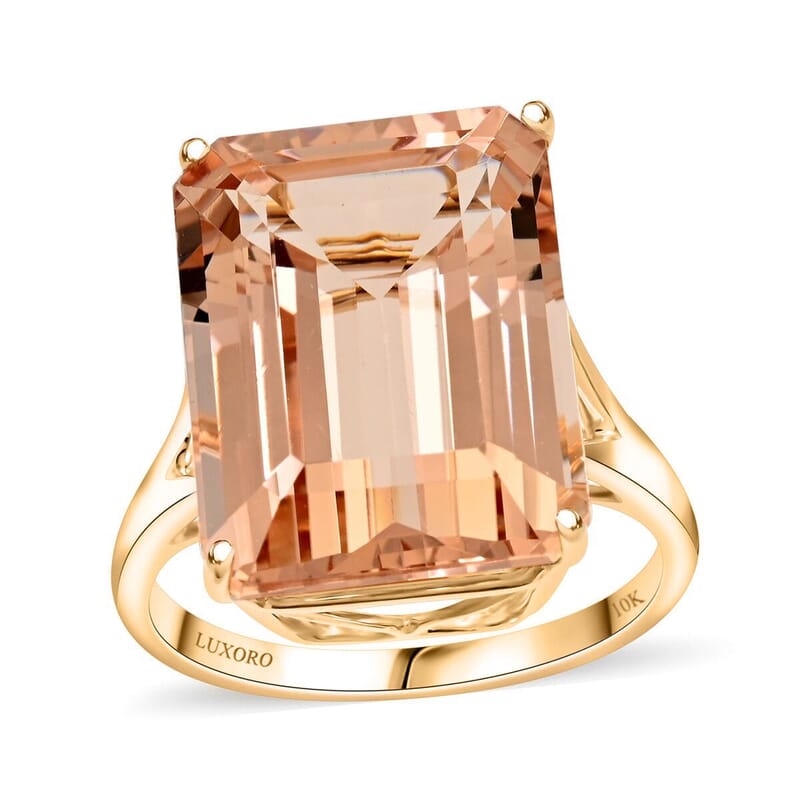 Certified & Appraised Luxoro AAA Marropino Morganite 10.50 ctw Solitaire Ring in 10K Yellow Gold (Size 10.0)