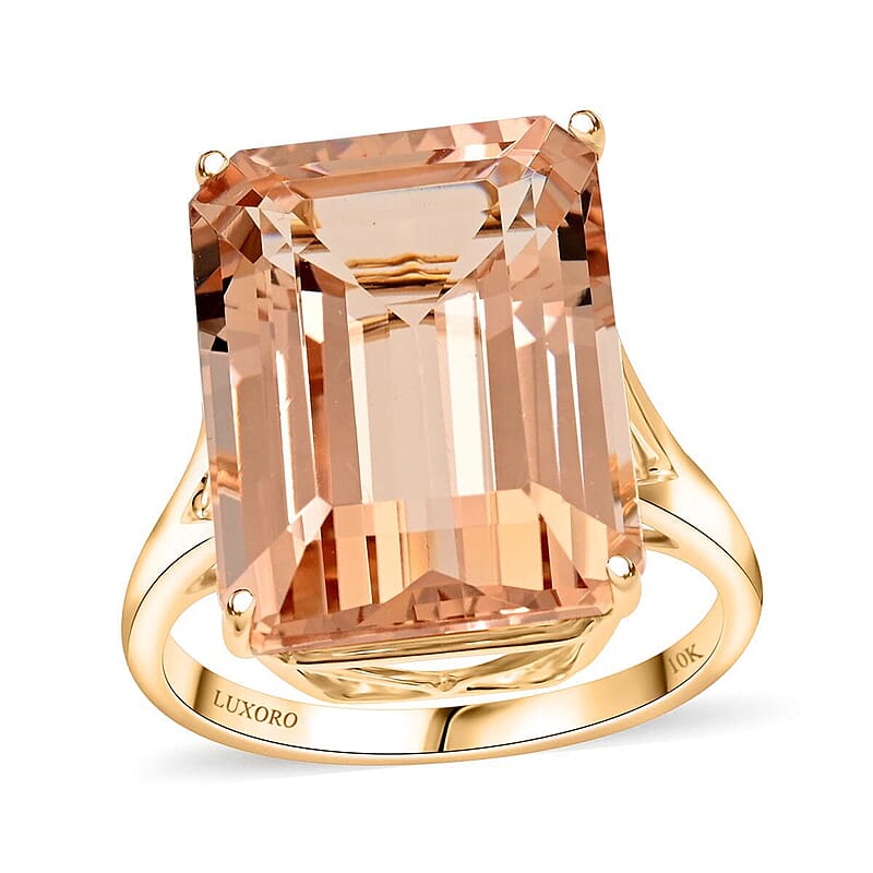 Certified & Appraised Luxoro AAA Marropino Morganite 10.50 ctw Solitaire Ring in 10K Yellow Gold (Size 10.0)