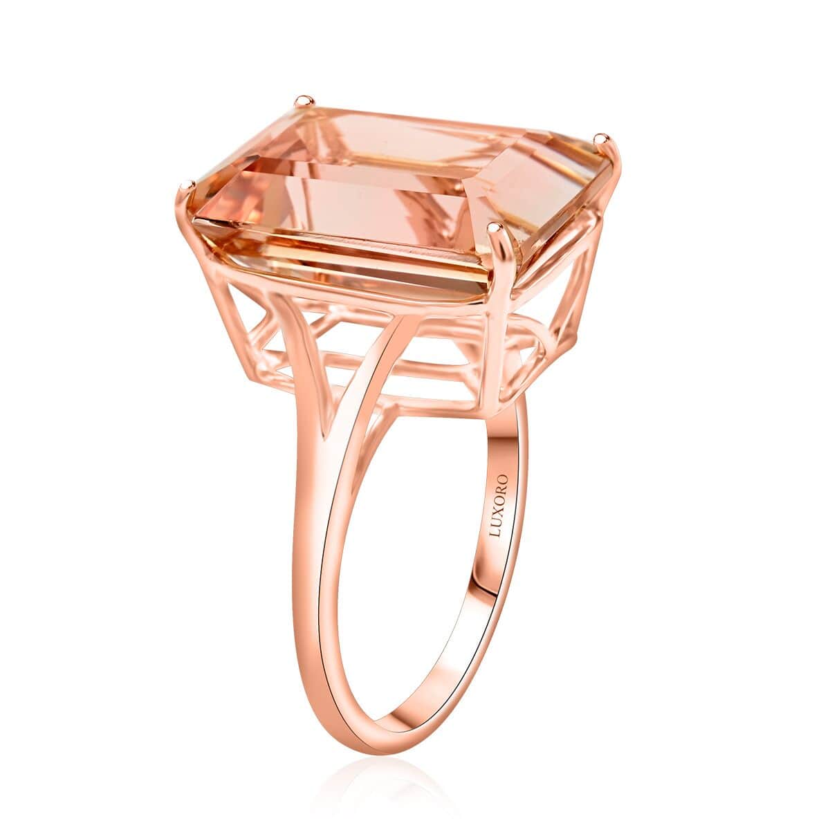 Certified & Appraised Luxoro AAA Marropino Morganite 10.50 ctw Solitaire Ring in 14K Rose Gold (Size 10.0) image number 3