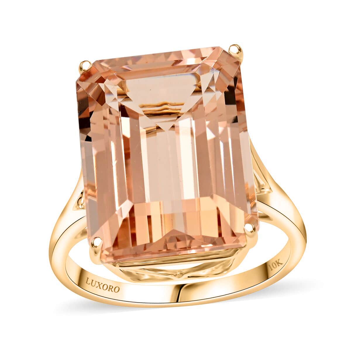 Certified & Appraised Luxoro AAA Marropino Morganite 10.50 ctw Solitaire Ring in 10K Yellow Gold (Size 6.0) image number 0