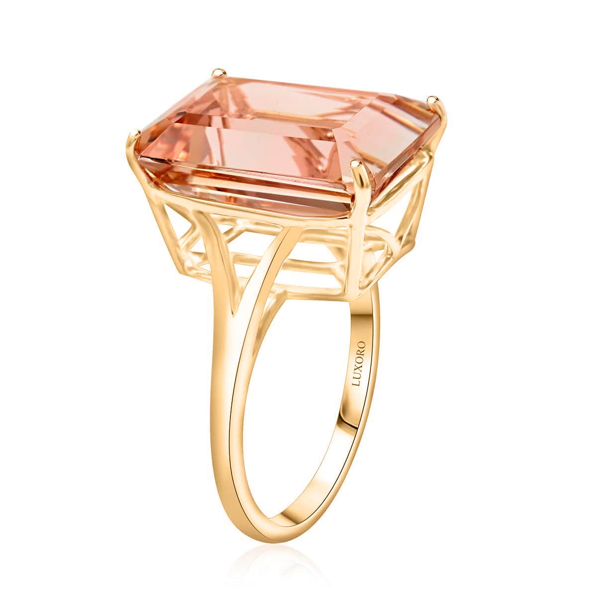 Certified & Appraised Luxoro AAA Marropino Morganite 10.50 ctw Solitaire Ring in 10K Yellow Gold (Size 6.0) image number 3