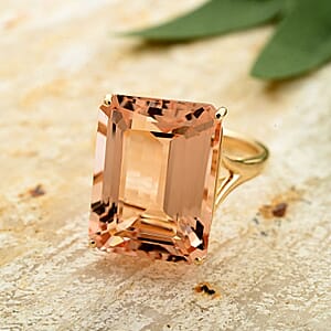 Certified & Appraised Luxoro AAA Marropino Morganite 10.50 ctw Solitaire Ring in 10K Yellow Gold (Size 7.0)