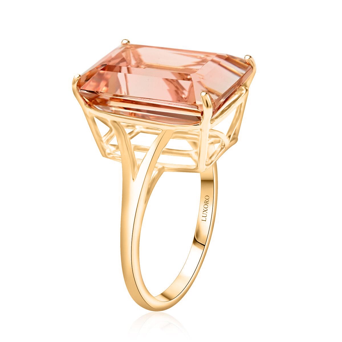 Certified & Appraised Luxoro AAA Marropino Morganite 10.50 ctw Solitaire Ring in 10K Yellow Gold (Size 7.0) image number 3