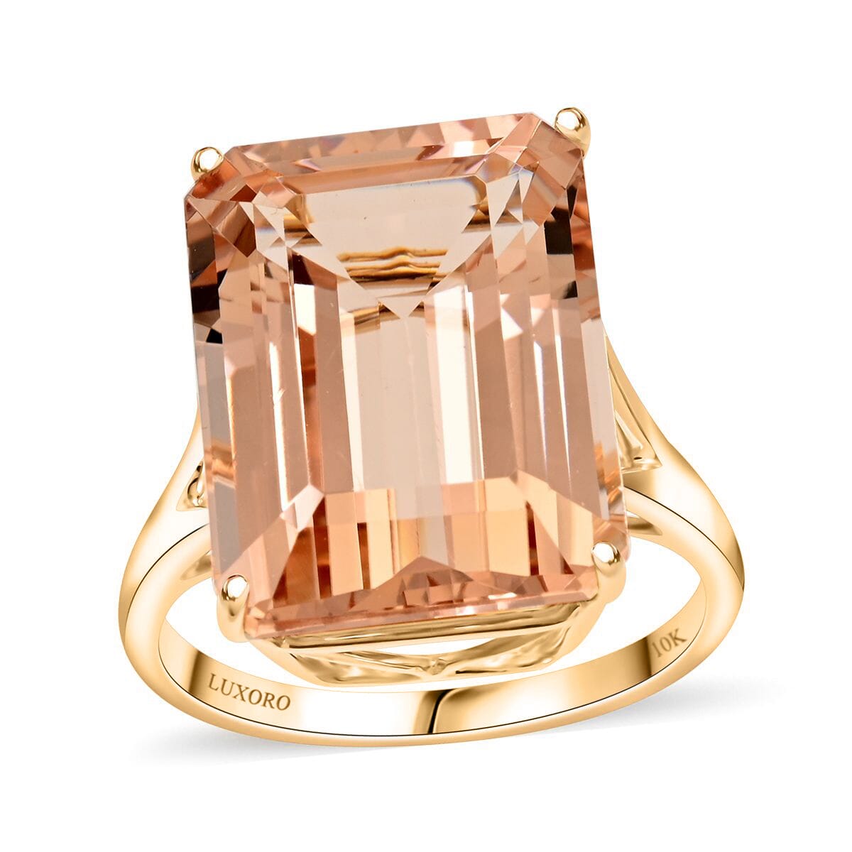 Certified & Appraised Luxoro AAA Marropino Morganite 10.50 ctw Solitaire Ring in 10K Yellow Gold (Size 8.0) image number 0