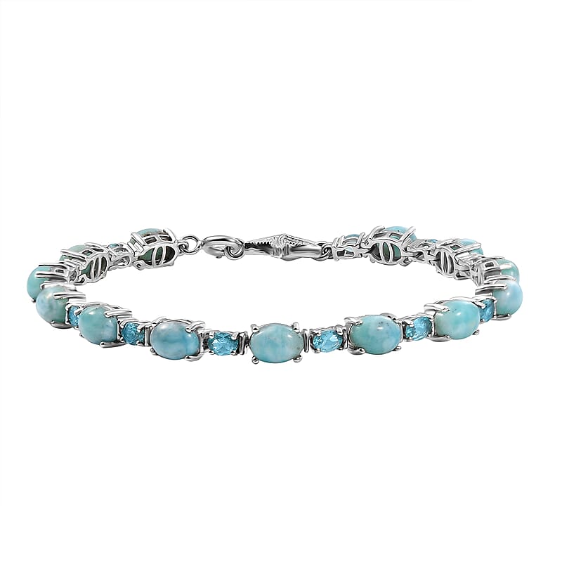 D'Joy Larimar and Betroka Blue Apatite 16.25 ctw Starfish Bracelet in Rhodium Over Sterling Silver (7.25 In)