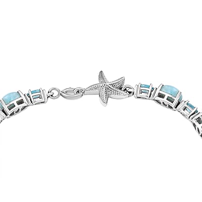 D'Joy Larimar and Betroka Blue Apatite 16.25 ctw Starfish Bracelet in Rhodium Over Sterling Silver (7.25 In)