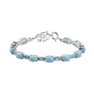 Larimar and Betroka Blue Apatite 13.35 ctw Octopus Bracelet in Rhodium Over Sterling Silver (6.50 In)