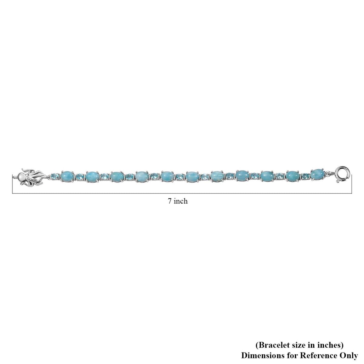 Larimar and Betroka Blue Apatite 13.35 ctw Octopus Bracelet in Rhodium Over Sterling Silver (6.50 In) image number 4