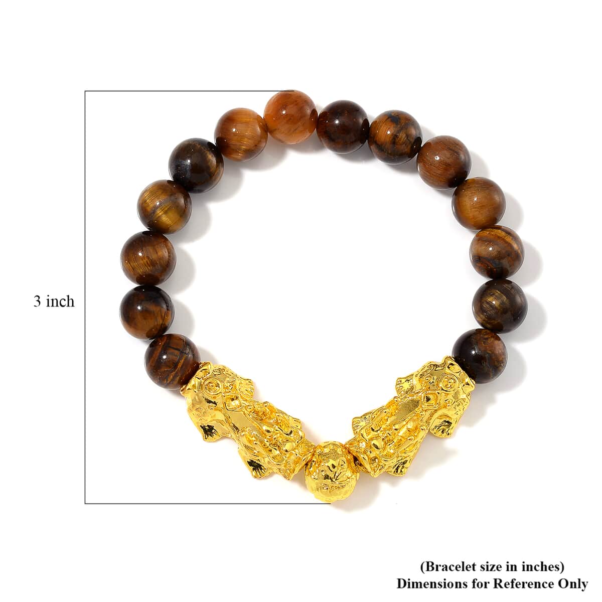 Yellow Tigers Eye 9-11mm Beaded Pixiu Bracelet in Goldtone 150.00 ctw image number 4