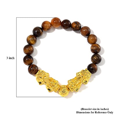 Yellow Tigers Eye 9-11mm Beaded Pixiu Bracelet in Goldtone 150.00 ctw