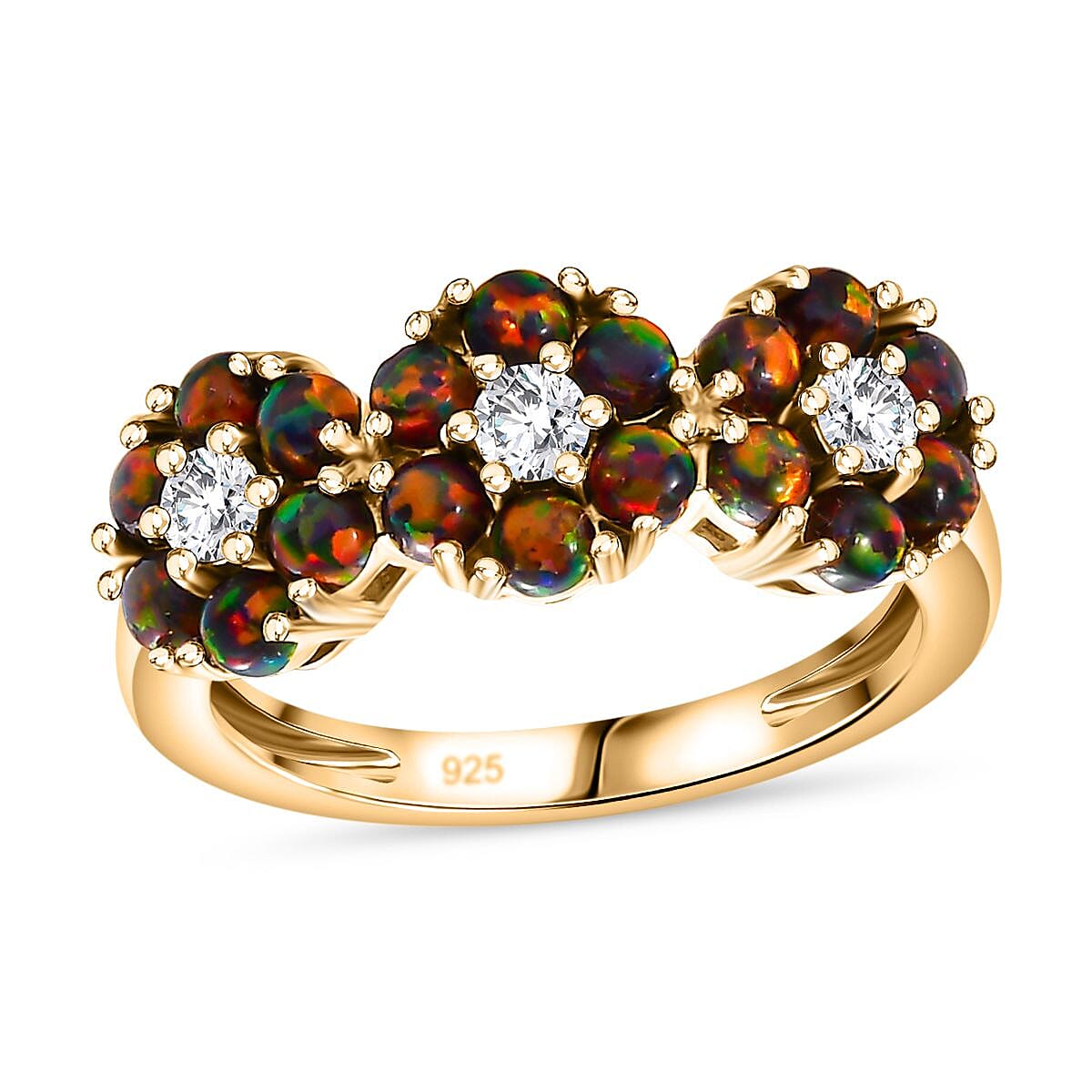 White Zircon and Lab Created Black Opal 0.80 ctw Ring in 14K YG Over Sterling Silver (Size 5.5)