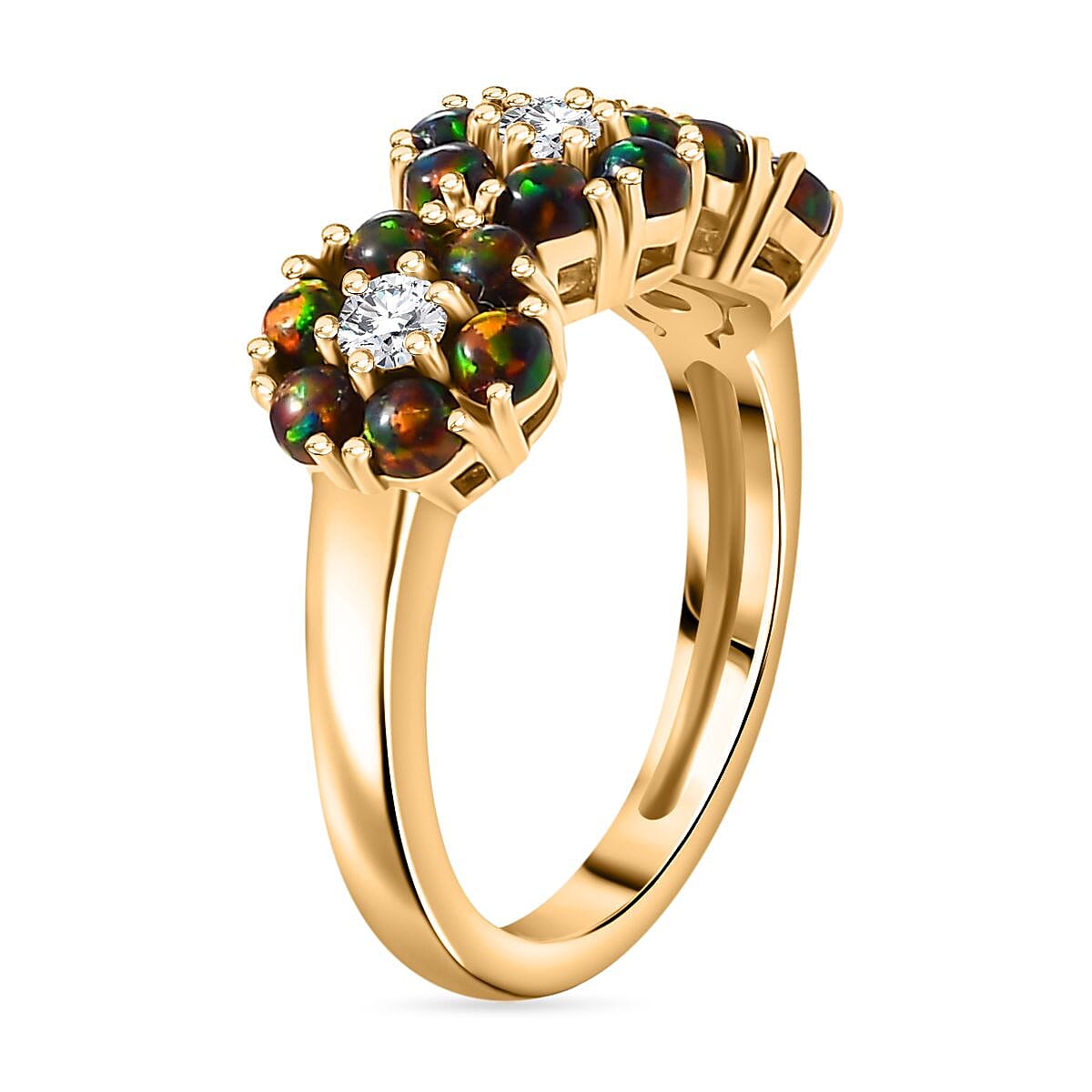 White Zircon and Lab Created Black Opal 0.80 ctw Ring in 14K YG Over Sterling Silver (Size 5.5)